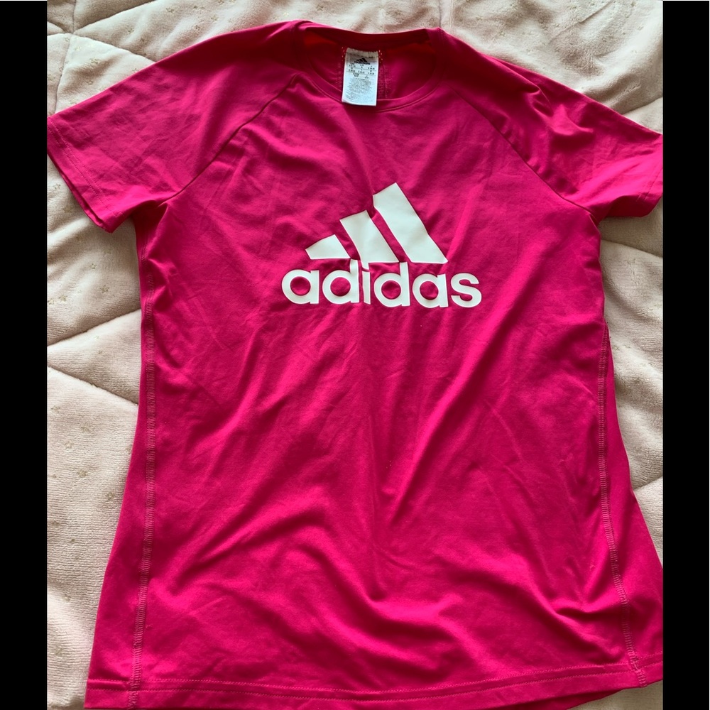 Adidas short sleeve hot pink workout top in size Small.